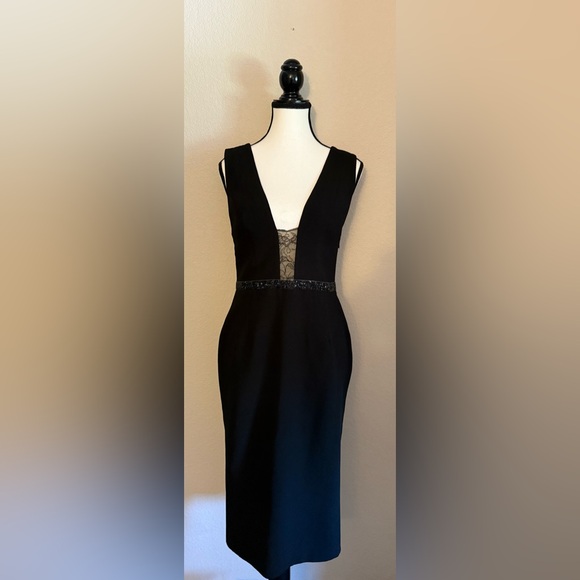 HELSI- Clara Plunge Black Lace Sheath Dress - Picture 4 of 6